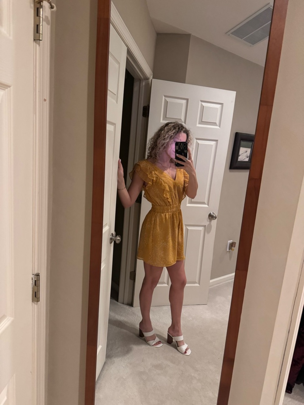 Women’s Mustard Yellow Ruffle Sleeve Romper